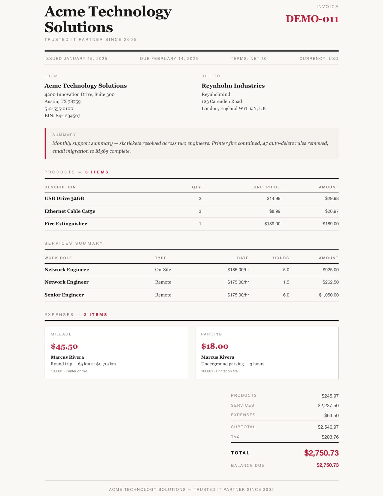 Card Flow — Editorial ConnectWise invoice template