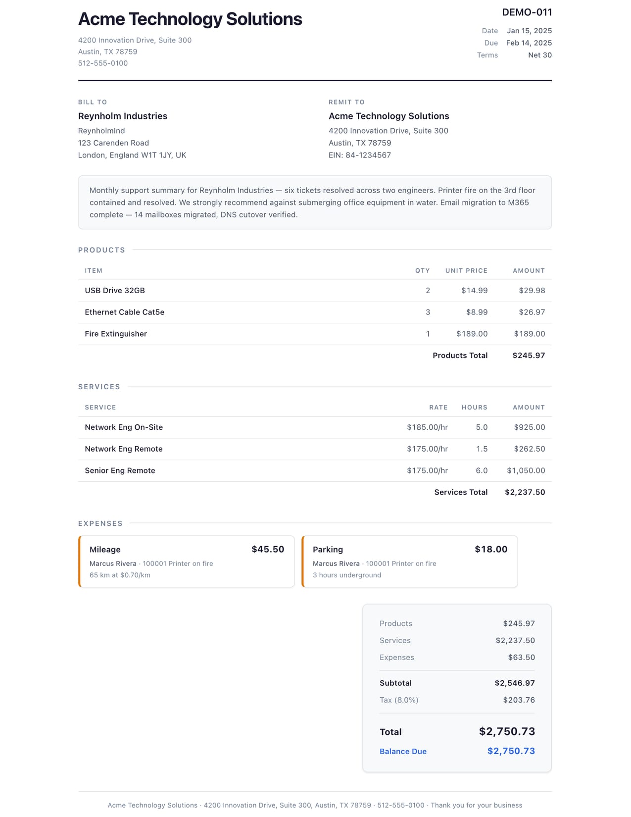 Card Flow — Light ConnectWise invoice template