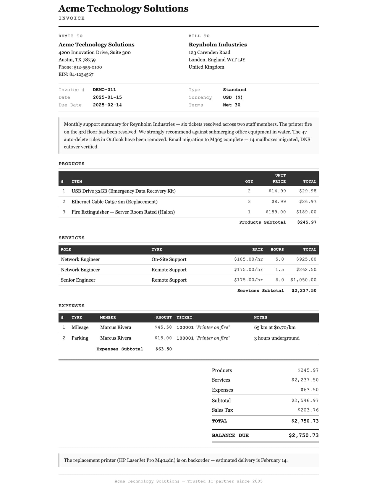 Clean Brutalist ConnectWise invoice template