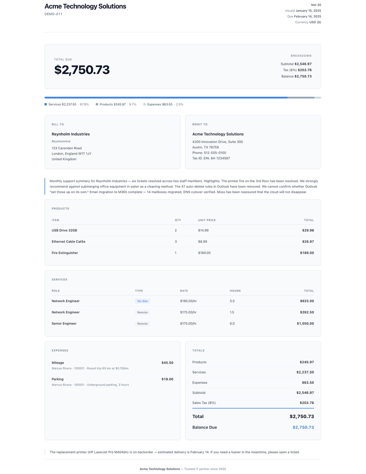 Minimal Light ConnectWise invoice template