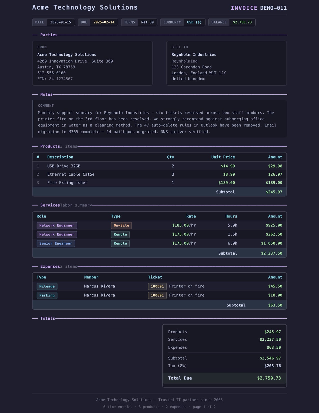 Modern Terminal ConnectWise invoice template
