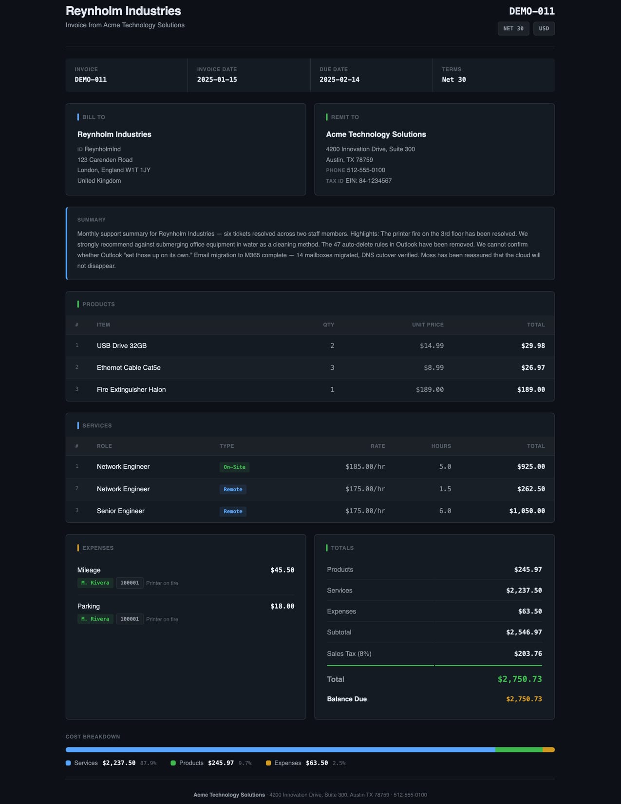 Ops Console ConnectWise invoice template